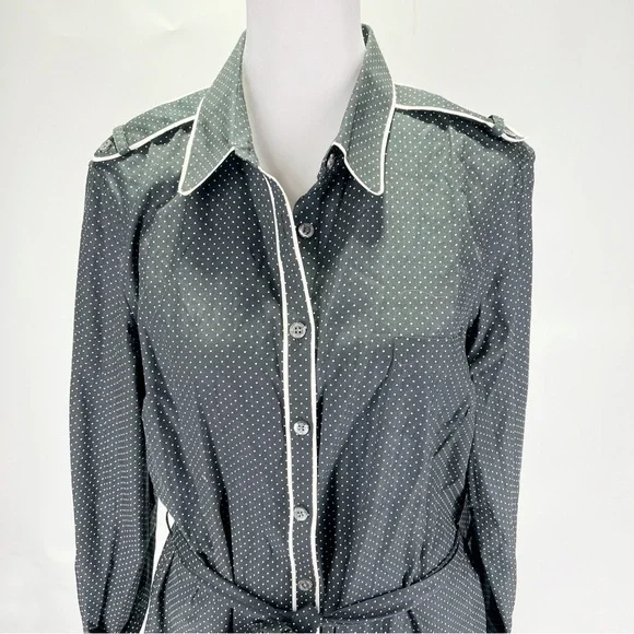 🛍️Brooks Brothers Polka Dot Button Down Shirt Dress Tie Waist Long Sleeve - Picture 5 of 9